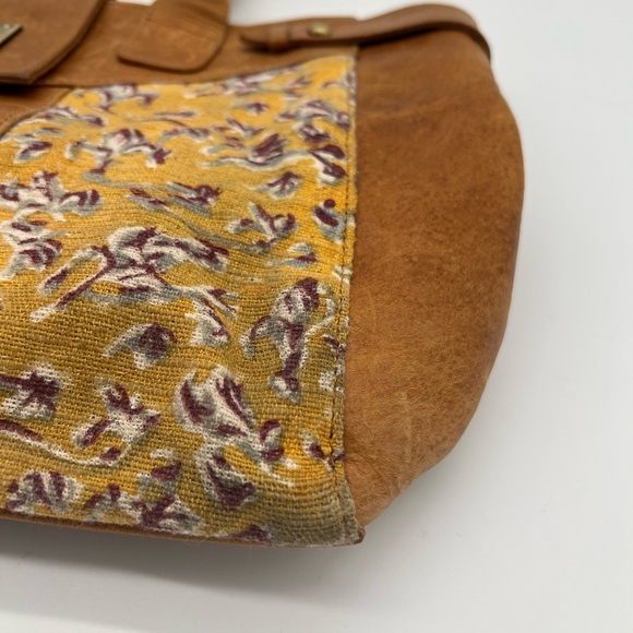 JOYN Canvas & Leather Satchel Tote Bag – Yellow Floral Print –Handmade Fair Trad - Picture 3 of 10